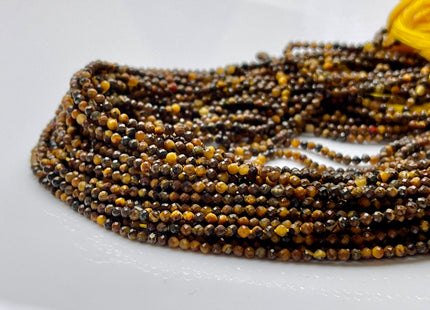 2 mm Faceted Round Tiny Brown and Yellow Tiger Eye Gemstone Beads Genuine Natural Tiger Eye Loose Beads 13 Inches Strand #4114