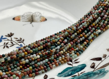 2-2.5 mm Faceted Round Tiny Mixed Multi Green Brown Ocean Jasper Gemstone Beads Genuine Natural Jasper Loose Beads 13 Inches Strand #4115
