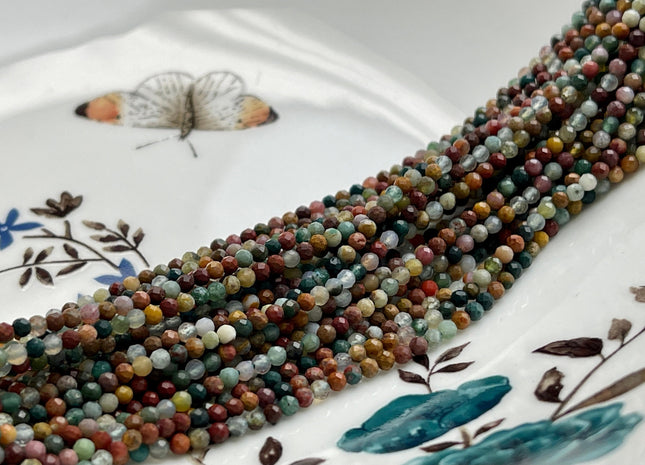 2-2.5 mm Faceted Round Tiny Mixed Multi Green Brown Ocean Jasper Gemstone Beads Genuine Natural Jasper Loose Beads 13 Inches Strand #4115