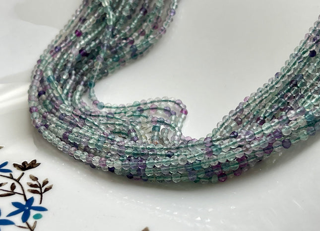 2.5 mm Faceted Round Tiny Mixed Green and Purple Fluorite Gemstone Beads Genuine Natural Fluorite Loose Beads 13 Inches Strand #4116