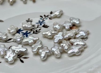 5 Pieces 9-10x14-15 mm High Luster Top Drilled Natural White Cross Coin Freshwater Pearl Genuine Unique Freshwater Pearl Beads #P2143