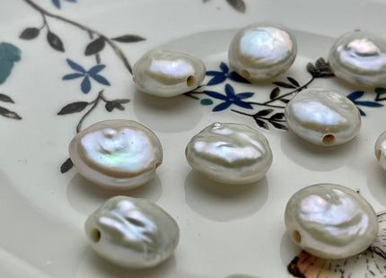 3 Pieces 13-14 mm AA Natural White Large Hole Coin Pearl Hole Size 2.1 mm High Luster Genuine Freshwater Coin Pearls #P2141