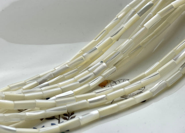 4x8-13 mm Tube Shape Natural Mother of Pearl Gemstone Beads Genuine White Mother of Pearl MOP Gemstones Loose Beads 15.5 Inches Strand #4118