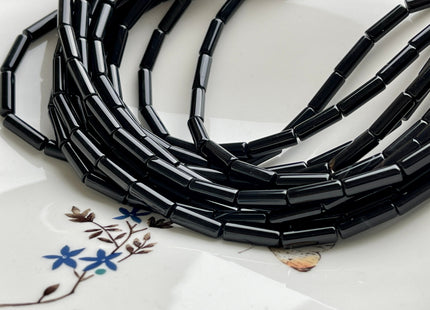 4x12-13 mm Tube Shape Natural Onyx Gemstone Beads Genuine Black Onyx Gemstones Loose Beads 15.5 Inches Strand #4119