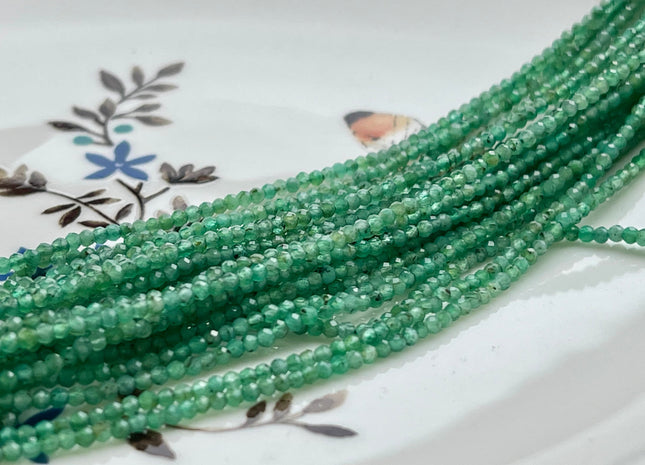 2mm AAA Natural Faceted Round Green Emerald Gemstone Beads Genuine Top Quality Emerald Tiny Gemstone Bead 13 inches Strand #4121