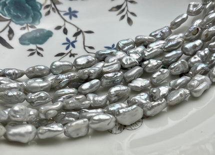 8x12 mm Silver Gray Keshi Biwa Freshwater Pearl Beads Genuine Rice Nugget Keshi Freshwater Pearl 33 Pieces #P2154