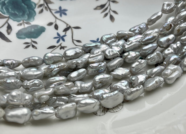 8x12 mm Silver Gray Keshi Biwa Freshwater Pearl Beads Genuine Rice Nugget Keshi Freshwater Pearl 33 Pieces #P2154