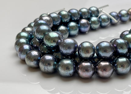 12-15mm AA HalfStrand Large Hole Blue Gray Peacock Color Edison Freshwater Pearl Bead Hole Size 2.2mm Genuine Extra Shiny Edison Pearl #1781