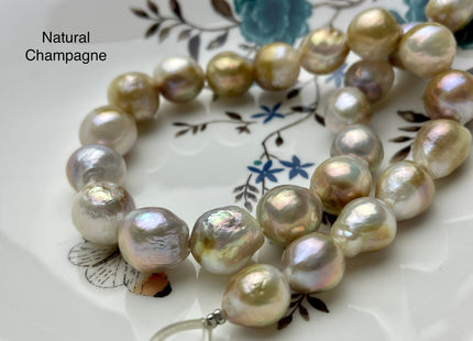 13-15mm AA Jumbo Size Natural White Champagne Baroque Edison Freshwater Pearl Beads Genuine Rare High Luster Baroque Edison Pearls #P2161