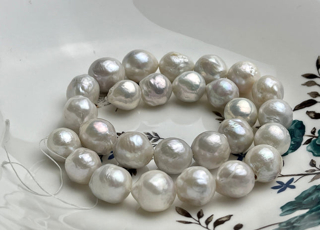 13-15mm AA Jumbo Size Natural White Champagne Baroque Edison Freshwater Pearl Beads Genuine Rare High Luster Baroque Edison Pearls #P2161