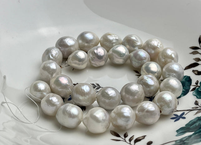 13-15mm AA Jumbo Size Natural White Champagne Baroque Edison Freshwater Pearl Beads Genuine Rare High Luster Baroque Edison Pearls #P2161