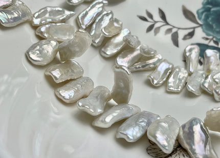 8-10x20-30mm AAAAA Top Drilled Natural White Biwa Genuine Super High Luster Freshwater Pearl Beads 4 inches Strand 13-16 Beads #709