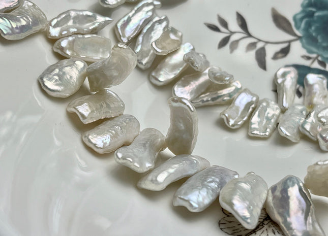 8-10x20-30mm AAAAA Top Drilled Natural White Biwa Genuine Super High Luster Freshwater Pearl Beads 4 inches Strand 13-16 Beads #709