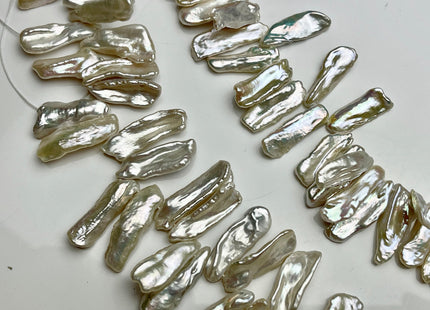 8-10x20-30mm AAAAA Top Drilled Natural White Biwa Genuine Super High Luster Freshwater Pearl Beads 4 inches Strand 13-16 Beads #709