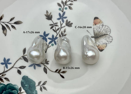 One-Of-A-Kind 15-18x26-30 mm AAAA Jumbo Natural White Baroque Pearl High Luster Top Half Drilled Tear Drop White Baroque Pearl Beads #P2170