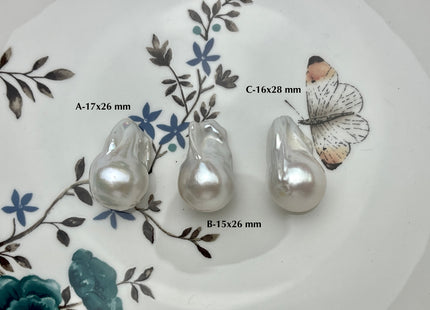 One-Of-A-Kind 15-18x26-30 mm AAAA Jumbo Natural White Baroque Pearl High Luster Top Half Drilled Tear Drop White Baroque Pearl Beads #P2170