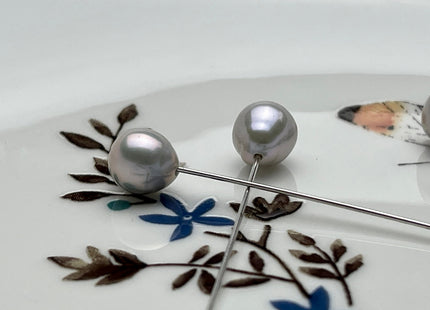 Three Piece AA 7-7.5x8 mm Half Drilled Gray Color Edison Freshwater Pearls Genuine Cultured Edison Pearl For Earring And Pendant #P2171