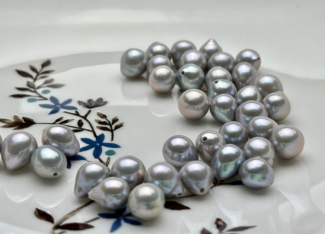 Three Piece AA 7-7.5x8 mm Half Drilled Gray Color Edison Freshwater Pearls Genuine Cultured Edison Pearl For Earring And Pendant #P2171