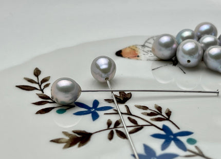 Three Piece AA 7-7.5x8 mm Half Drilled Gray Color Edison Freshwater Pearls Genuine Cultured Edison Pearl For Earring And Pendant #P2171