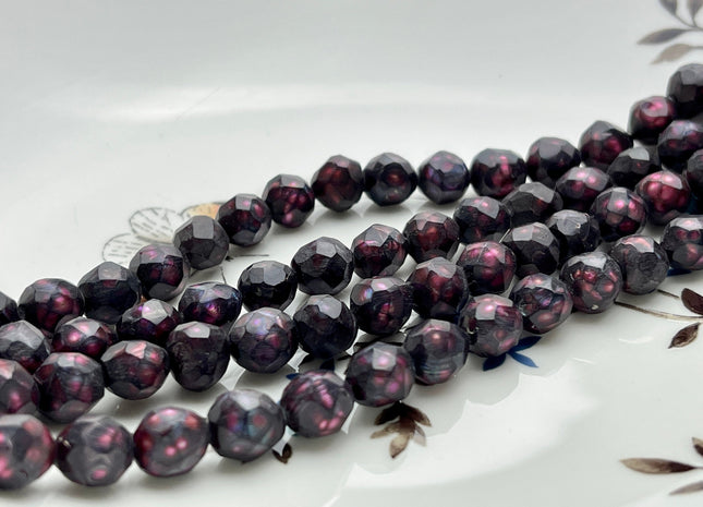 7-8 mm Faceted Potato Freshwater Pearl Burgundy Red Color Genuine Very Rare Shiny Faceted Cultured Freshwater Pearl 48 Pieces #P2155