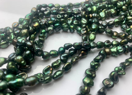 7 mm Nugget OR 5x7 mm Rice Nugget Dark Seaweed Green Color Keshi Freshwater Pearls Genuine Freshwater Keshi Nugget Pearls #1227