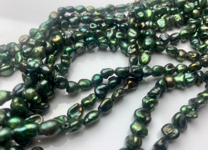 7 mm Nugget OR 5x7 mm Rice Nugget Dark Seaweed Green Color Keshi Freshwater Pearls Genuine Freshwater Keshi Nugget Pearls #1227