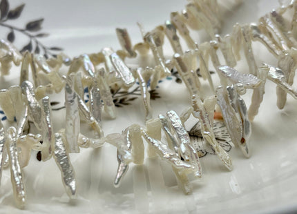 3-5x15-20 mm Natural White Irregular Biwa/Stick Genuine Cultured Freshwater Pearl Beads, Top Drilled Biwa Pearl Beads #598