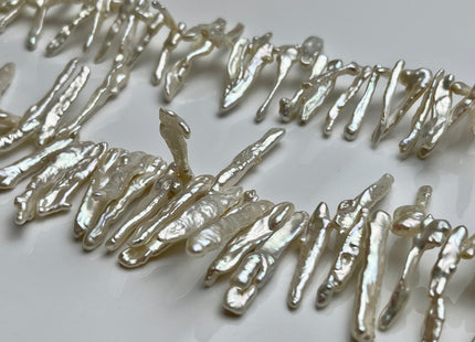 3-5x15-20 mm Natural White Irregular Biwa/Stick Genuine Cultured Freshwater Pearl Beads, Top Drilled Biwa Pearl Beads #598