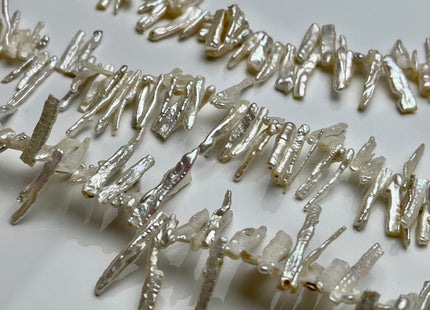3-5x15-20 mm Natural White Irregular Biwa/Stick Genuine Cultured Freshwater Pearl Beads, Top Drilled Biwa Pearl Beads #598