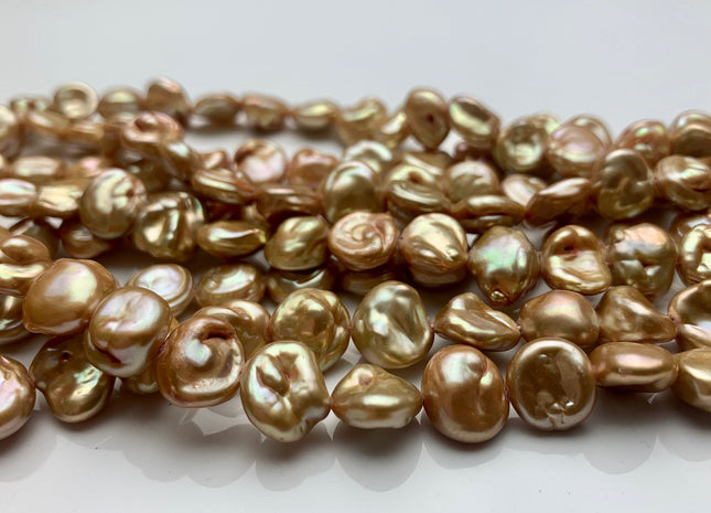 9-11 mm Gold Champagne Flat Keshi Freshwater Pearl Beads Rare Genuine Center Drilled Nugget Keshi Freshwater Pearls 44 Pieces #P2183