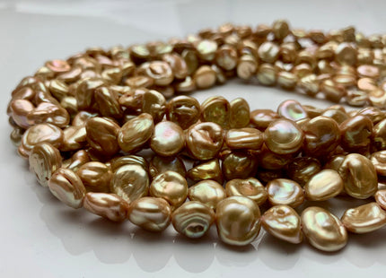 9-11 mm Gold Champagne Flat Keshi Freshwater Pearl Beads Rare Genuine Center Drilled Nugget Keshi Freshwater Pearls 44 Pieces #P2183