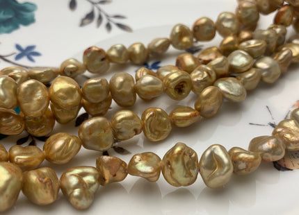 8-10 mm Gold Champagne Keshi Freshwater Pearl Beads Rare Genuine Center Drilled Nugget Keshi Freshwater Pearls 44 Pieces #P2179