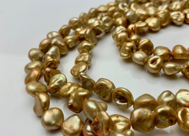 8-10 mm Gold Champagne Keshi Freshwater Pearl Beads Rare Genuine Center Drilled Nugget Keshi Freshwater Pearls 44 Pieces #P2179
