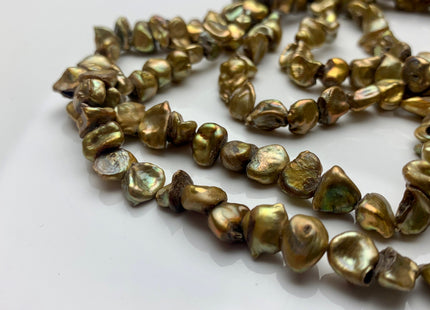 7-9 mm Metallic Brownish Green Keshi Freshwater Pearl Beads Rare Genuine Center Or Top Drilled Nugget Keshi Freshwater Pearls B Grade #P2178