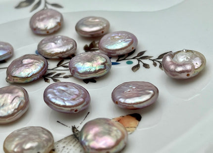 ONE Piece AAA 13-14 mm Natural Mauve Pink Top Quality Super High Luster Smooth Thick Coin Pearl For Earring Pendant And Necklace #P2185