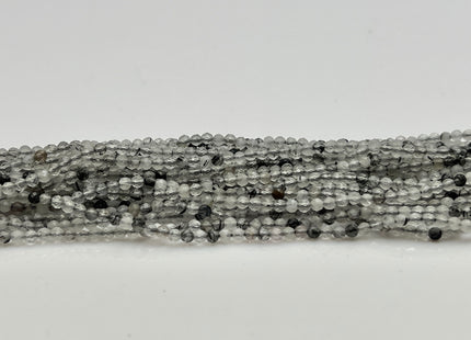 2 mm Faceted Round Tiny Black and Gray Mixed Rutilated Quartz Gemstone Beads Genuine Natural Quartz Loose Beads 13 Inches Strand #4126