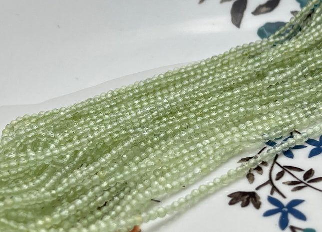 2 mm Faceted Round Tiny Light Green Prehnite Gemstone Beads Genuine Natural Prehnite Loose Beads 13 Inches Strand #4128