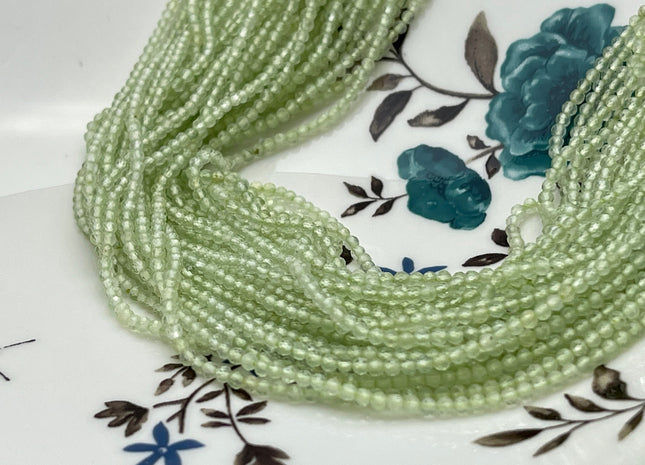 2 mm Faceted Round Tiny Light Green Prehnite Gemstone Beads Genuine Natural Prehnite Loose Beads 13 Inches Strand #4128