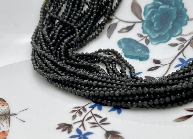 2.5 mm Faceted Round Tiny Black Cat's Eye Gemstone Beads Genuine Natural Cat's Eye Loose Beads 13 Inches Strand #4130