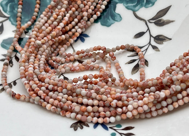 2-2.5 mm Faceted Round Tiny Multi Orange and White Howlite Gemstone Beads Genuine Natural Howlite Loose Beads 13 Inches Strand #4131