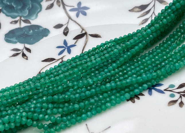 2-2.5 mm Faceted Round Tiny Green Onyx Gemstone Beads Genuine Natural Quartz Loose Beads 13 Inches Strand #4132