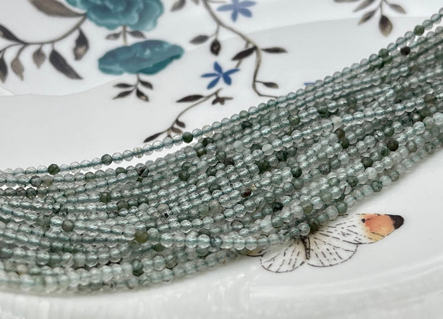 2 mm Faceted Round Tiny Multi Green Rutilated Quartz Gemstone Beads Genuine Natural Rutilated Quartz Loose Beads 13 Inches Strand #4135