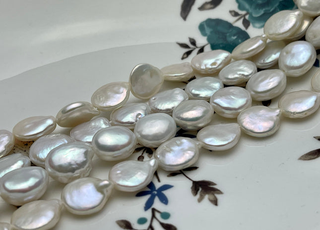 12-14 mm AA White Coin Freshwater Pearl Genuine Freshwater Pearl Beads Natural White High Luster/ Quality Coin Pearls #1072