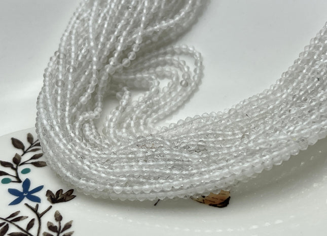 2 mm Faceted Round Tiny Clear Quartz Gemstone Beads Genuine Natural Clear Quartz Loose Beads 13 Inches Strand #4143