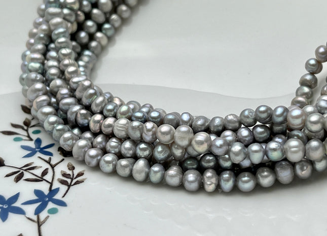 4-5 mm Silver Gray Color Potato Freshwater Pearl Beads Genuine Cultured Freshwater Pearl Beads Gray Potato Pearl Beads B Grade #P2192
