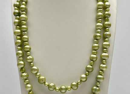40 Inches 7-11 mm Green Potato Genuine Freshwater Pearl Necklaces Patterned Hand Knotted Necklaces Long Pearl Potato Necklace #P2193