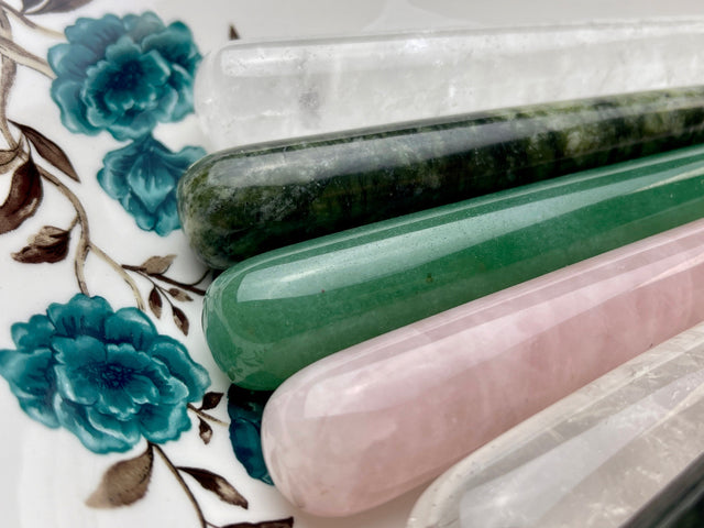 10-20x120 mm Handmade Gua Sha Wand Body And Facial Massage Tool Clear Quartz, Rose Quartz, Southern Jade, Green Aventurine Premium Gemstones
