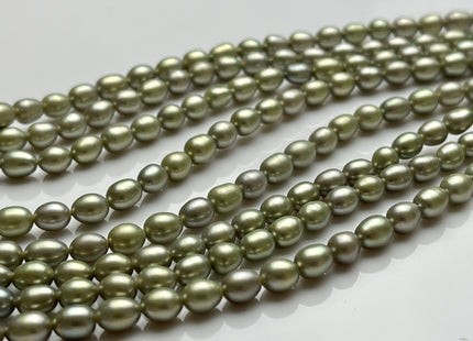 4.5x6 mm AAA Rice Oval Freshwater Pearl Beads Sage Green Color Genuine Smooth Freshwater Pearl Beads Green Color Oval Pearls #P2136