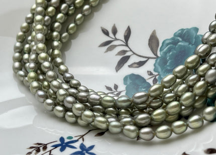 4.5x6 mm AAA Rice Oval Freshwater Pearl Beads Sage Green Color Genuine Smooth Freshwater Pearl Beads Green Color Oval Pearls #P2136