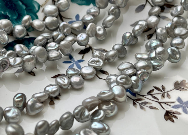 5x7-8 mm AA High Luster Silver Gray Keshi Freshwater Pearl Beads Top Drilled Gray Keshi Pearls Dancing Silver Pearl Beads #345